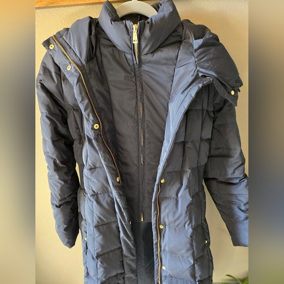 COLE HAAN Puffer Coat navy Gold S Long Length Winter Warm Apres Ski Down Fill - Picture 4 of 12